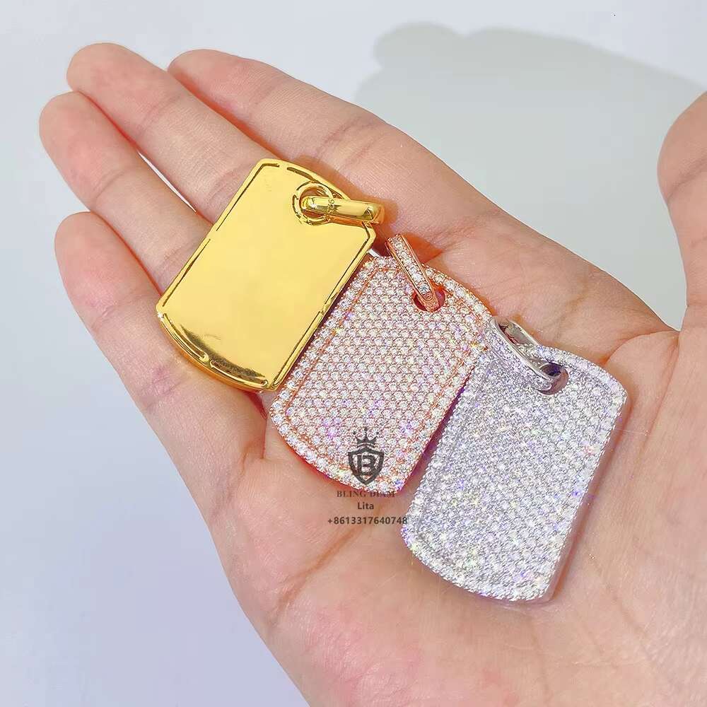 Hot Sale Solid Back Fully Iced Out 18k Gold Plated Sterling Silver Necklace Moissanite Diamond Pendant