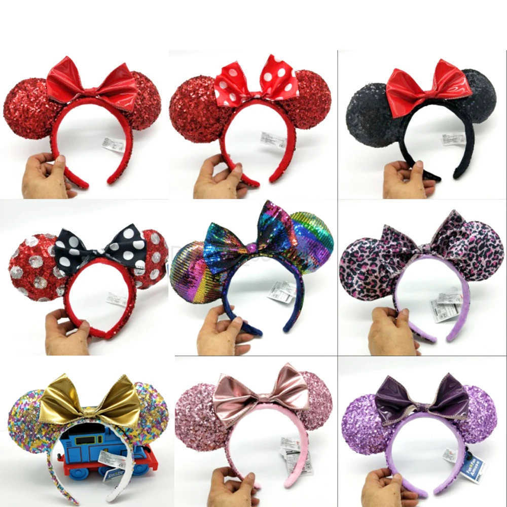 Disneymini Mouse Shining Bow Headband Purple Oranny Gold Flower Dot Ariel Ears COSTUME Halloween Headband Cosplay Plush Gift X250425