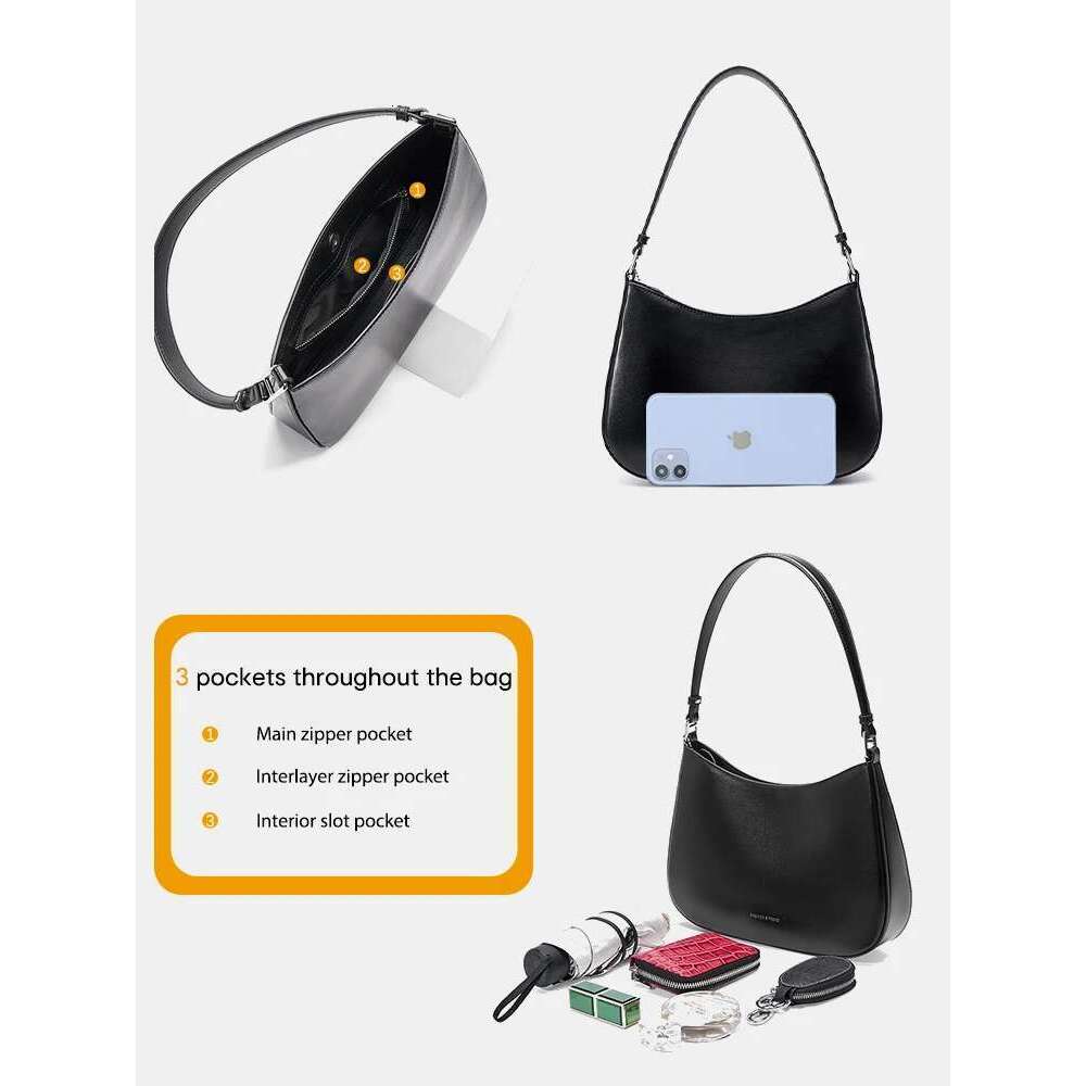 Zency New French Style High Quality Designer Women's Handbag Purse Fashion Leather Classic Black White Underarm Bag Sac Clutch