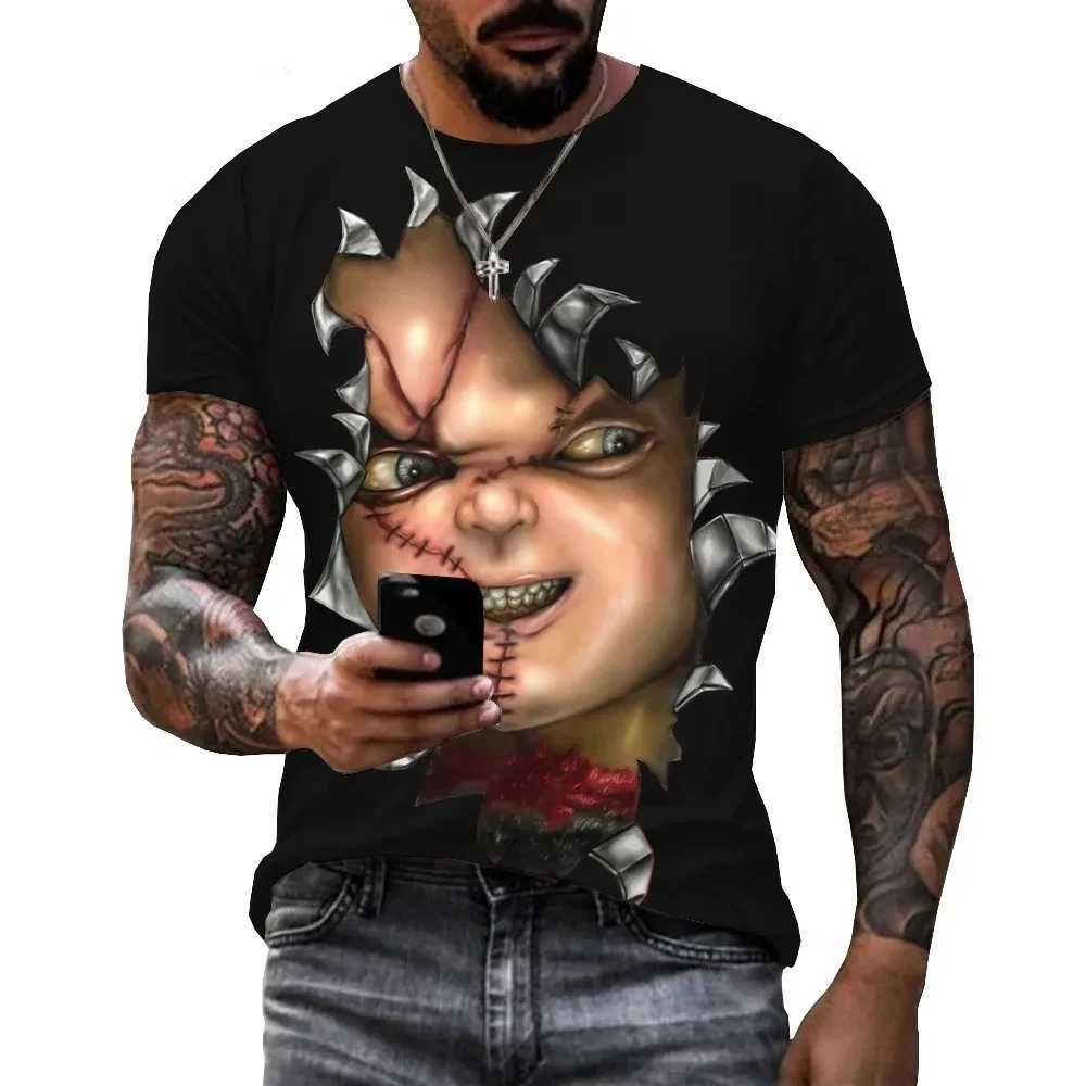 Chucky 3D printed fashionable short sleeved T-shirt casual round neck T-shirt mens Harajuku top W250425