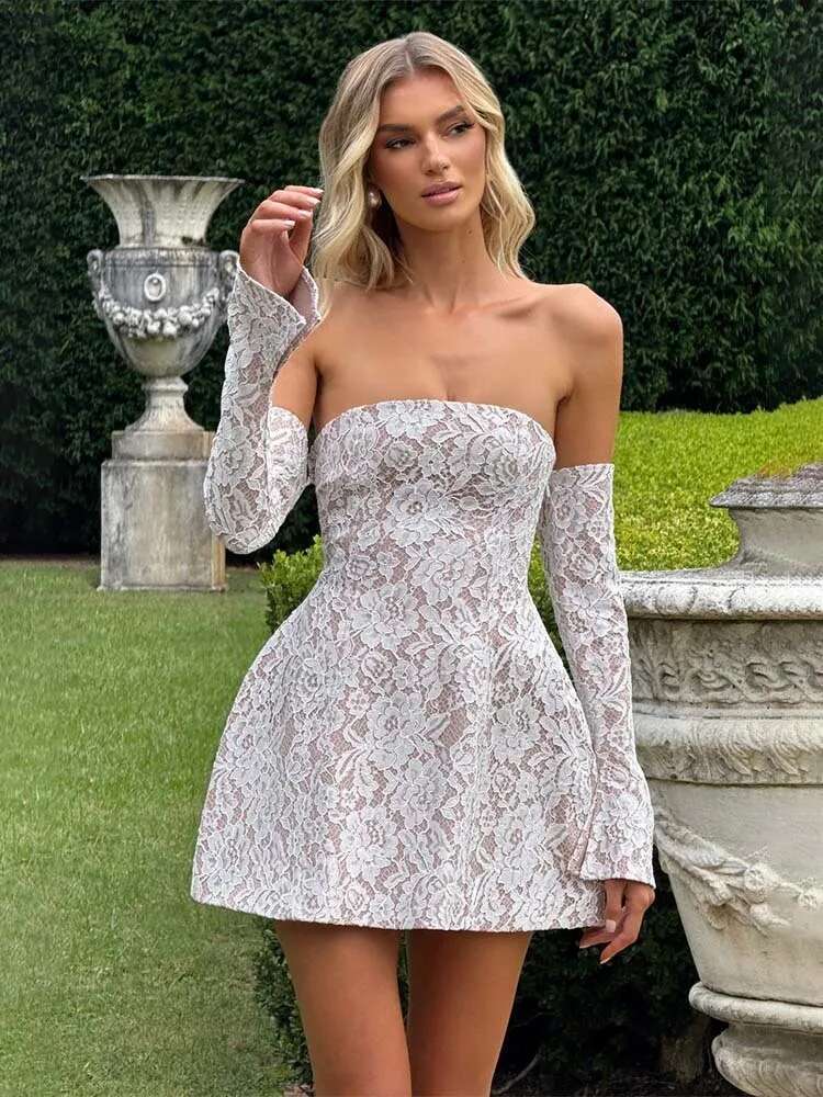 Dongdumaoyi Townlike Waist Wrap A Line Dress Women Mini Spring Summer Autumn Winter Lace Nightclub Sexy Party Dresses