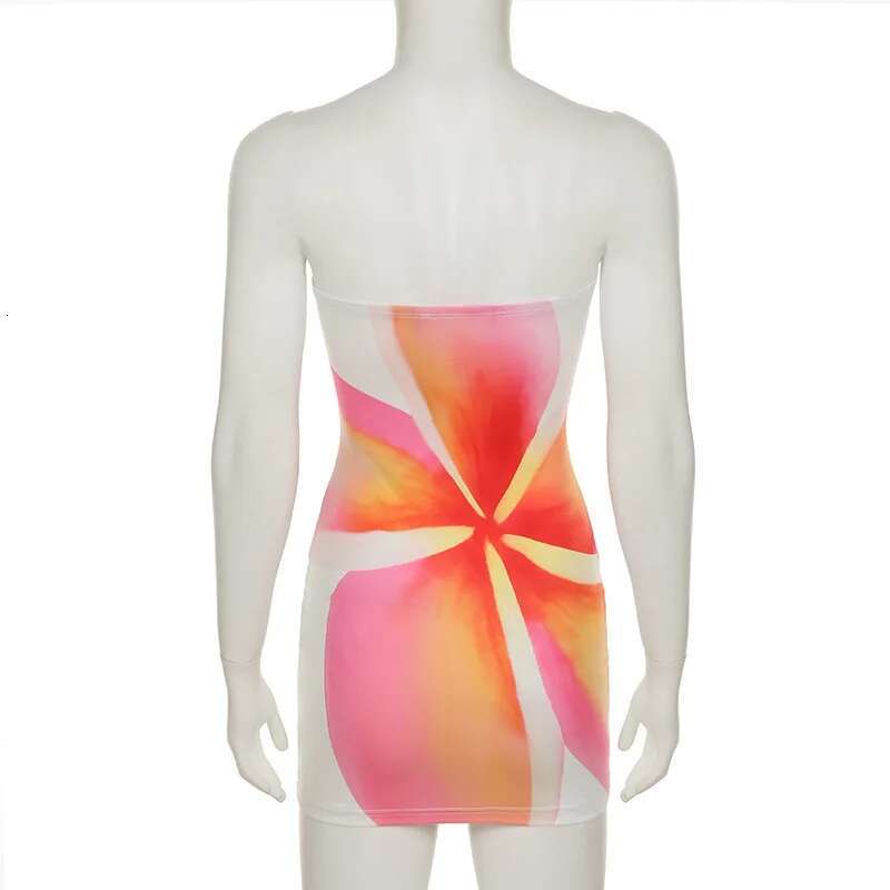 Dongdumaoyi Townlike Print Slim Bodycon Dress Women Strapless Mini Spring Summer Backless Nightclub Sexy Party Dresses
