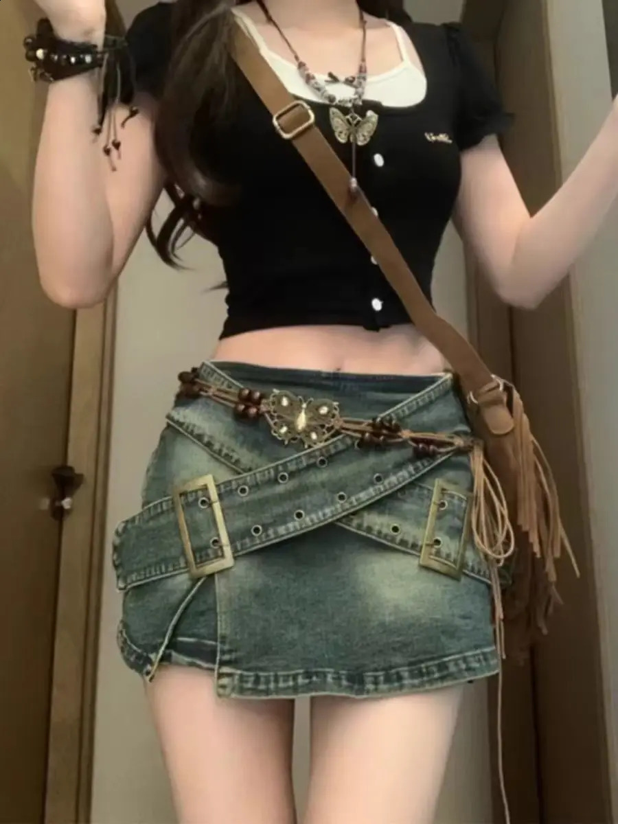Girl Denim Women Irregular Sexy A-line Hip Short Skirt 250418