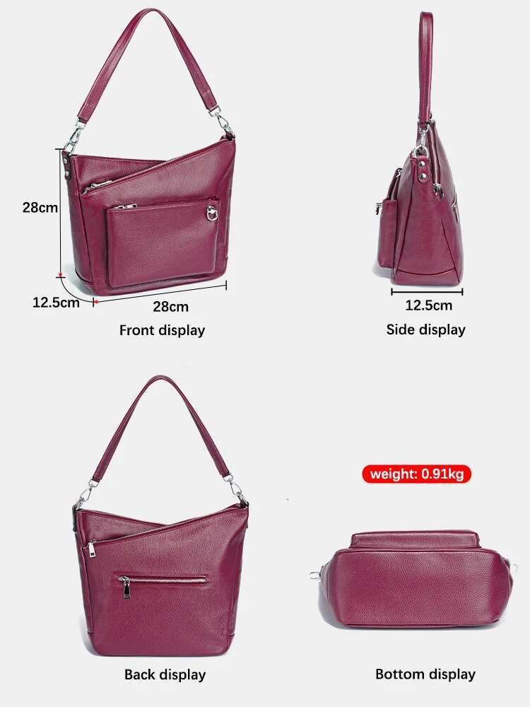 Zency Purple Women's Genuine Leather Handbag Purse Shoulder Designer Tote Shopper Bag Large Capacity Crossbody