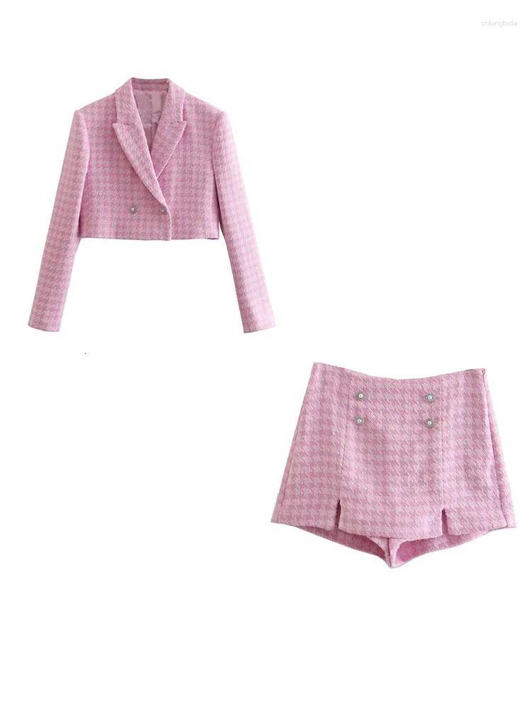 Two Piece Pink Mini Dress Designer Klacwaya Tweed Set 2-piece Fashionable Jacket Womens Shorts