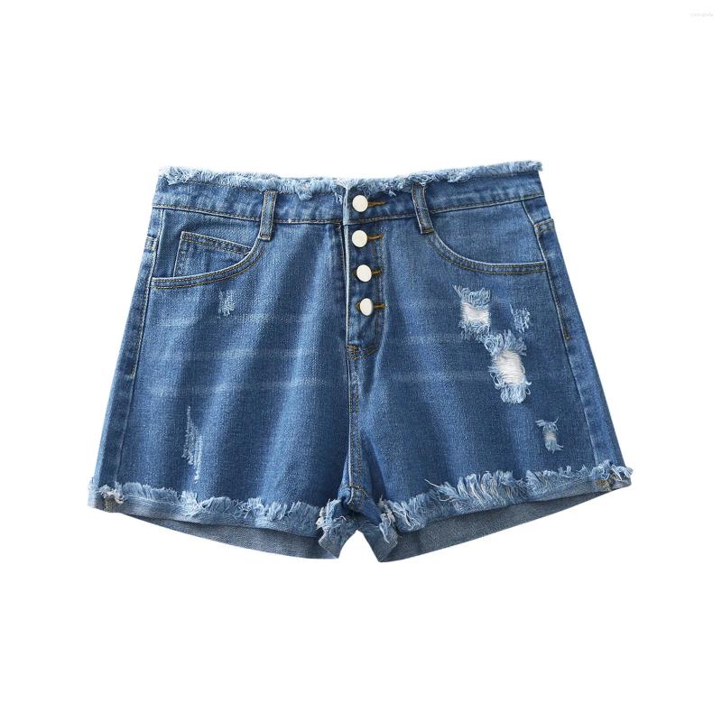 CNLONGBIDA Women's Shorts Women Summer Jeans Retro Casual Hole Ladies Denim Black Blue Streetwear Street Folding Edge 2025