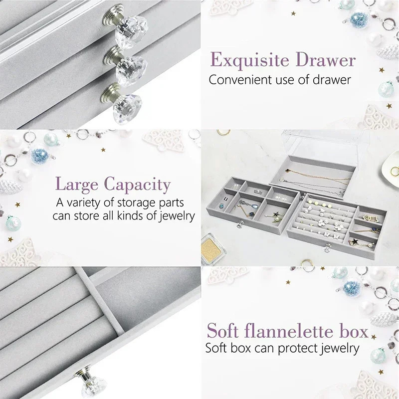 Acrylic Jewelry Organizer-3-5 Drawers Stackable Display Storage Earrings Necklace Velvet Bracelets Box Holder Case for Women 250424