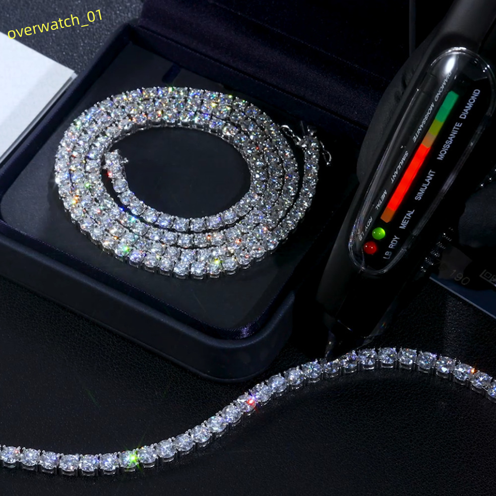 Moissanite Tennis Chain Handmade Gifts 2mm 3mm 4mm 5mm 925 Silver 14K 18K Gold Plated Moissanite Necklace for Women Men