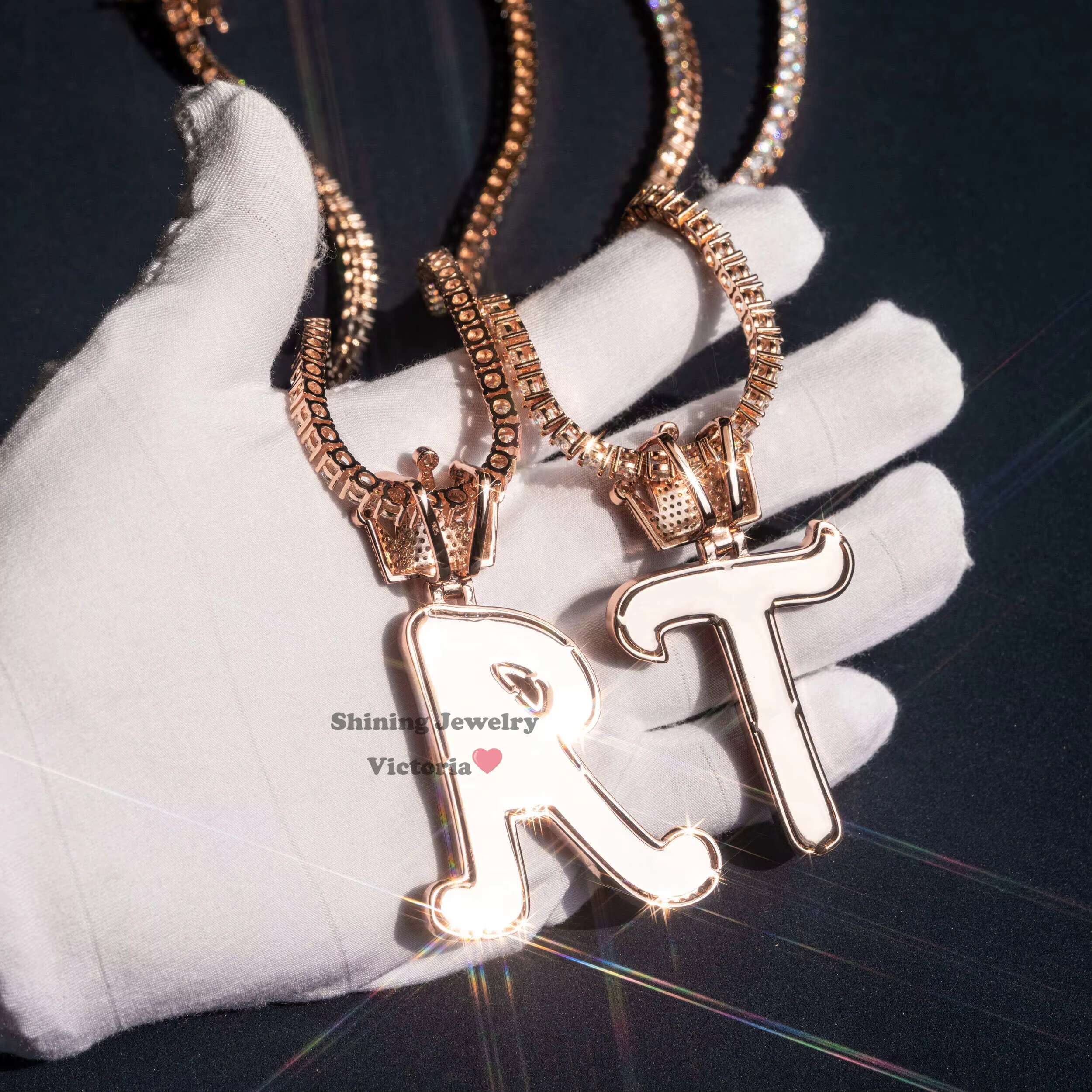 GRA Certificated Pass Diamond Tester 2.5 Tall Crown Bail Custom Letter Initial Name Pendant Fit for 4mm Tennis Chain