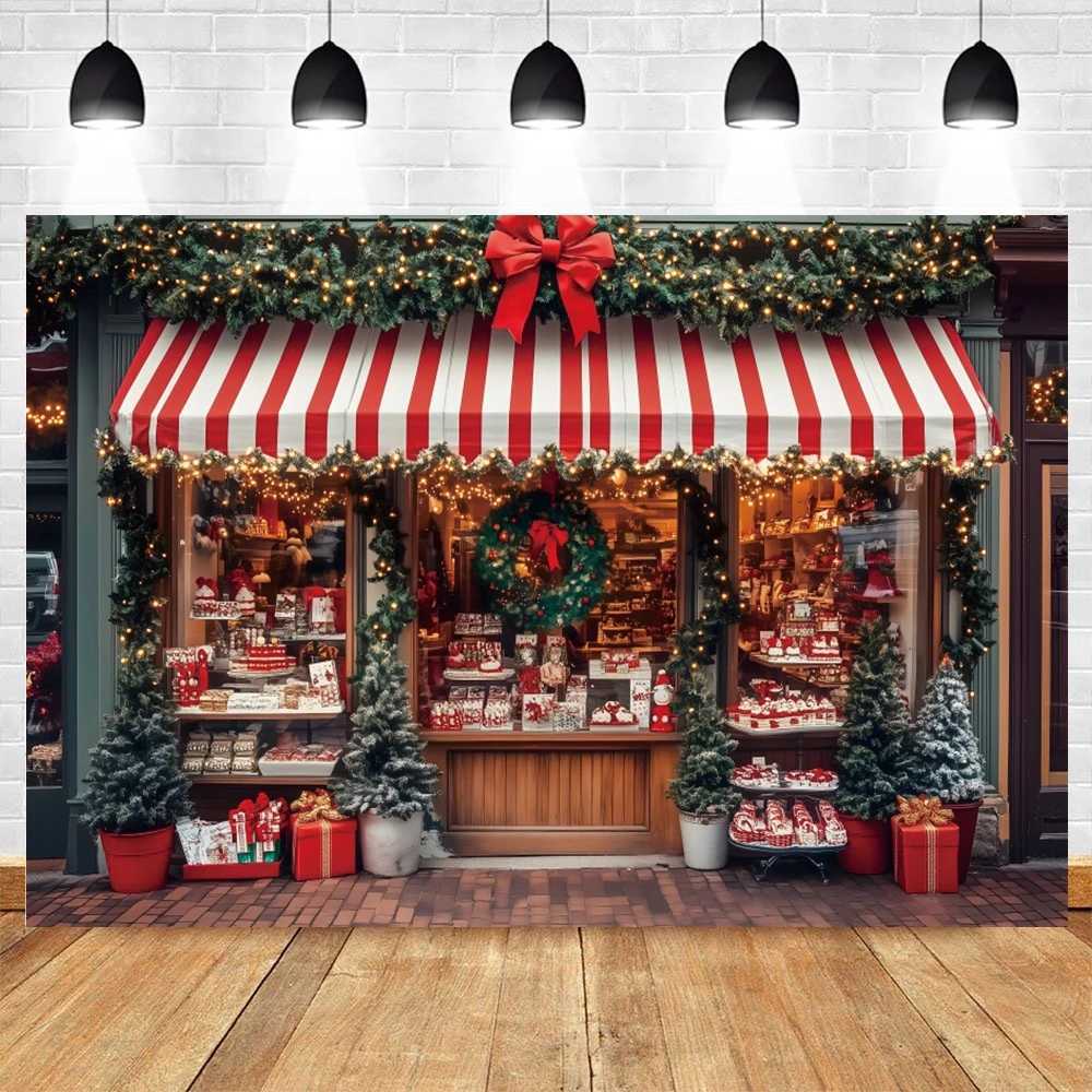 Christmas Store Photography Backdrop Winter Snow Pine Trees Wreath Gift Family Merry Christmas Party Decoration Photo BackgroundM251125