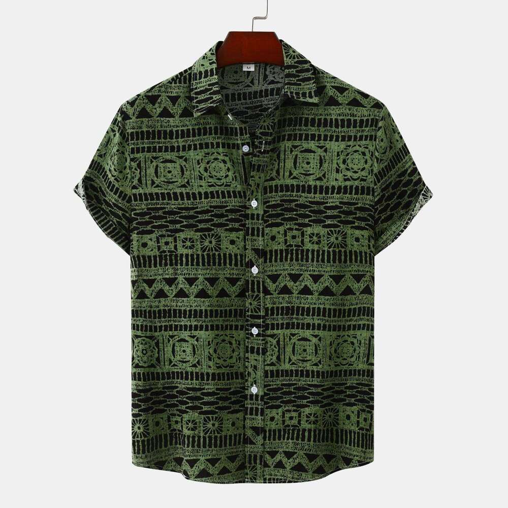 Men's ethnic style summer item plus size short sleeved flower shirt men's 2025 temperament versatile new trend clothing ins
