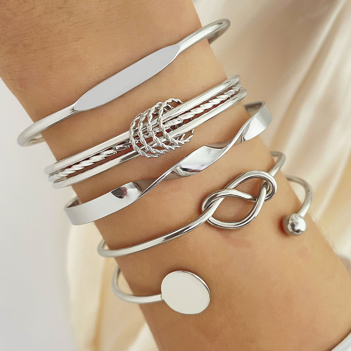5PCS Set Punk Trendy Multilayer Bangles for Women Elegant Delicate Knots Gold Color Fashion Bangles Jewelry Party Jewelry Set designer bracelet women  - view 7