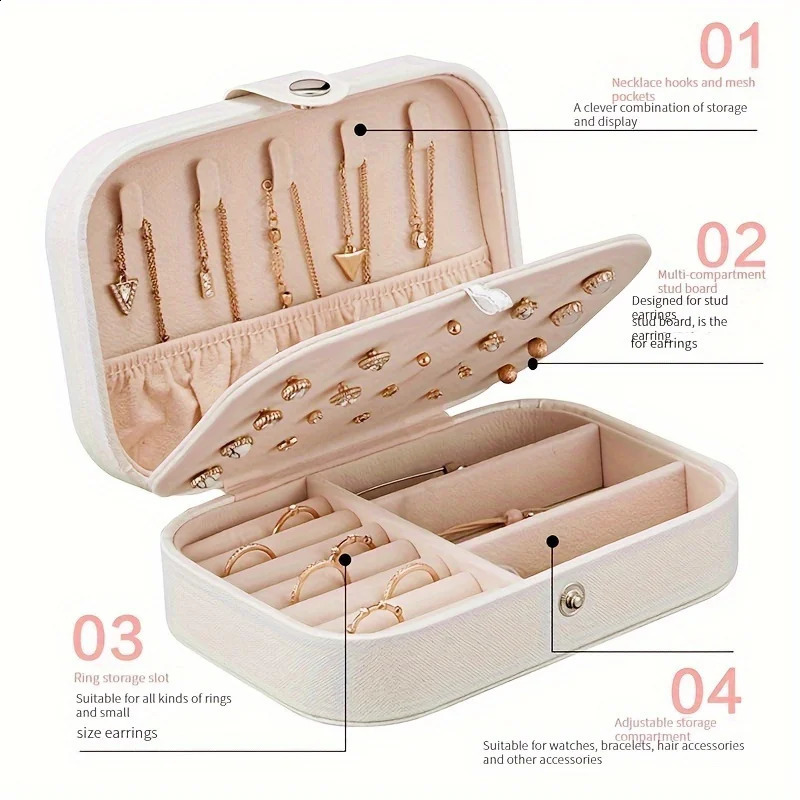 1pc PU Leather Jewelry Storage Box Secure Locking Case Multi-Organizer for Earrings Necklaces Rings 250424