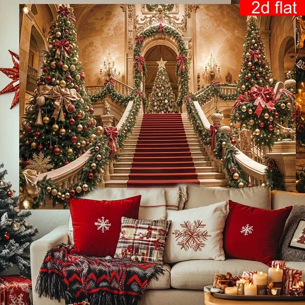 Christmas Red Carpet Tree Tapestry Festive Holiday Wall Art for Entryway Decor and Winter Party BackgroundM251125