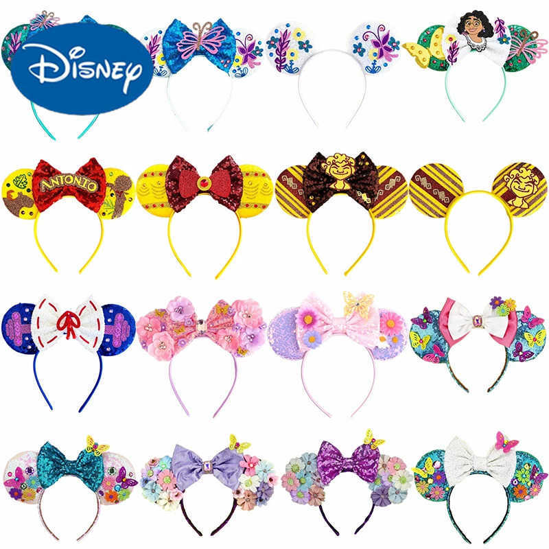Disney Encanto Mickey Mouse Earbands Headbands Isabella Mirabel Girls Headbands Sparkling Bow Hair Female Hair Accessories X250425