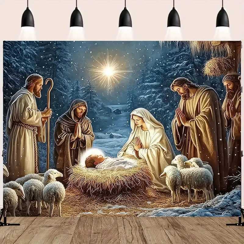 Nativity Scene Starry Night Tapestry Religious Burgh Scene Wall Hanging Traditional Christmas Birthday Room DecorM251125