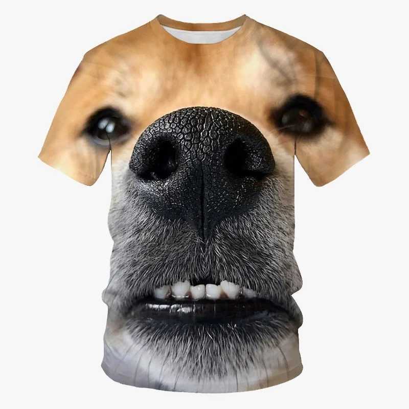Interesting dog face 3D printed T-shirt with cool animal graphics crew collar short sleeved casual and fashionable mens T-shirt summer top street T-sh