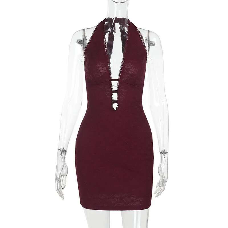 Dongdumaoyi Townlike Embroidery Slim Bodycon Dress Women Halter Mini Spring Summer Deep V Neck Nightclub Sexy Party Dresses