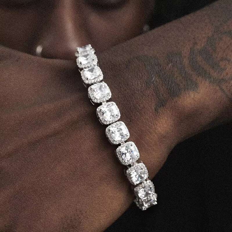 Custom Luxury Mens Tennis Diamond Bracelet 925 Sterling Silver 18K Gold Plated VVS Moissanite Bangles