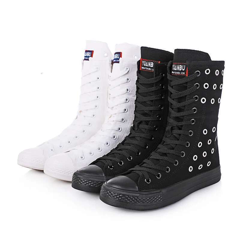 Spring and summer medium-sized lace-up side zipper breathable flat canvas inner heightening large size women's shoes