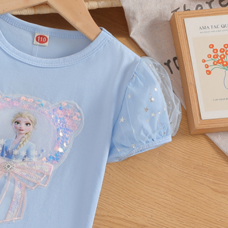 DISNEY baby clothes kids designer clothes Frozen Elsa princess Summer lightweight children baby girl round neck top comfortable soft label-free design