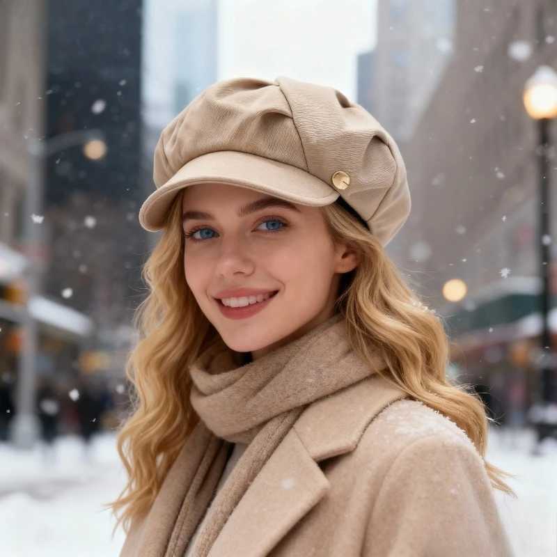 1pc Winter Warm Womens Beret Cap Windproof Insulation Blend Retro Solid Color Girls Fashion Newpaper Cap Cabbie Visor Beret Hat J251125