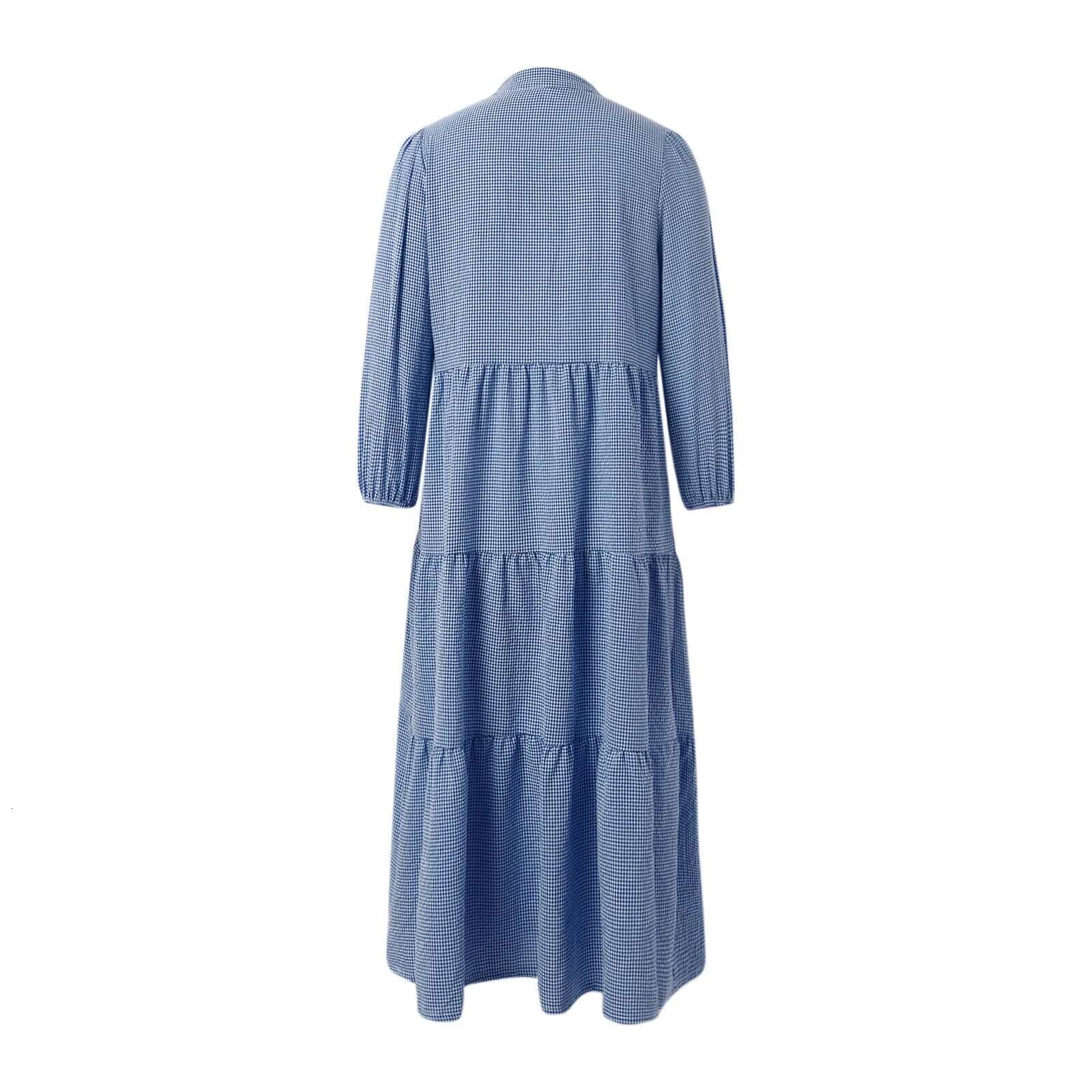 Dongdumaoyi Vintage Summer Plaid Dress Lantern Sleeve Mid Calf Beach Bohemian Women S Sundress Casual Vestidos Oversized