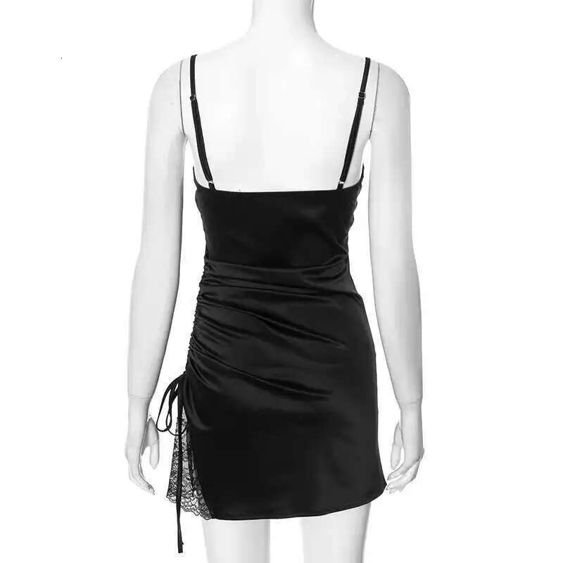 Dongdumaoyi Townlike Drawstring Slim Bodycon Dress Women Spaghetti Strap Mini Spring Summer Backless Nightclub Sexy Party Dresses