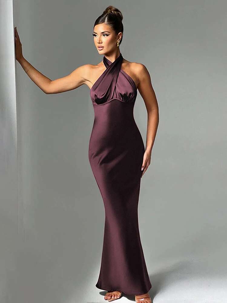 Dongdumaoyi Townlike Elegant Maxi Long Slim Bodycon Dress Women Halter Spring Summer Backless Nightcklub Sexy Party Dresses