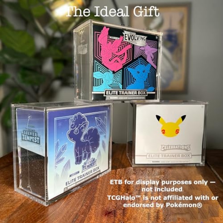 WACO PKMN Acrylic ETB Case Secure Magnetic Top Loading Clear Case - Elite Trainer Box Clear Display Case Compatible with ETB Display Box Storage Conta