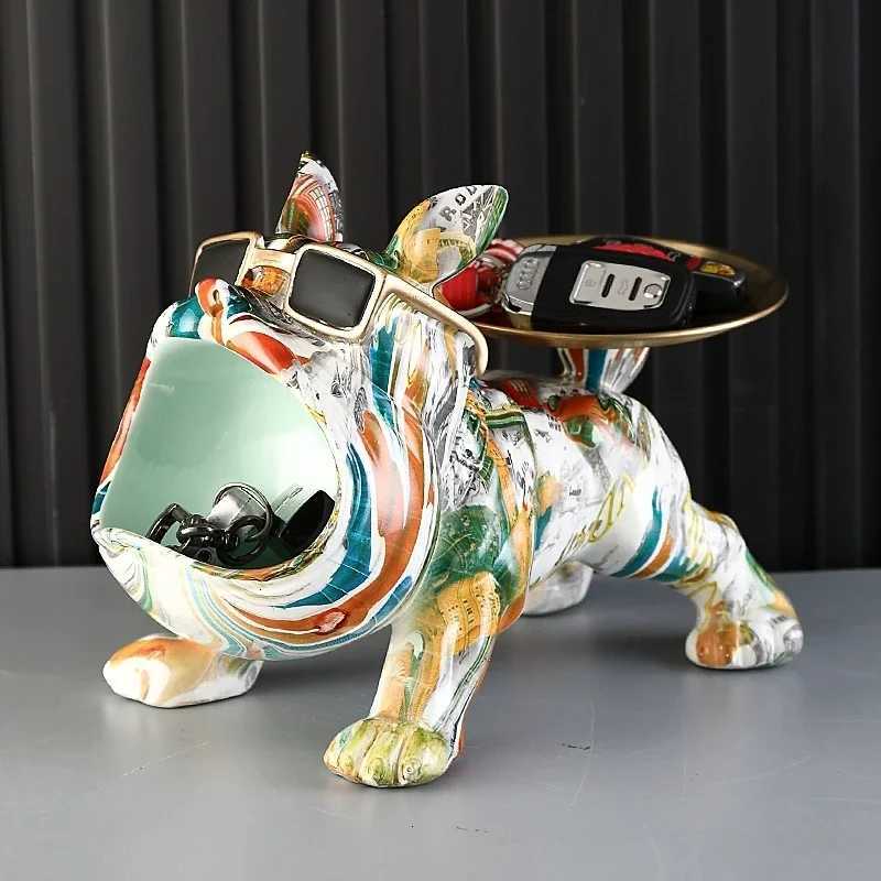 Luxury Resin French Bulldog Colorful Animal Figurine Cool Dog Statue with Tray Living Study Room Bedroom Home Office Decor Gift Y251125