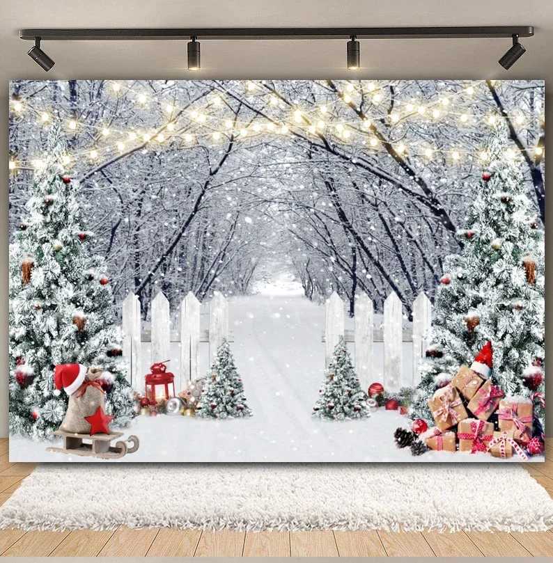Winter Forest Scene Backdrop for Photography Snow Snowflake Xmas Tree Natural Landscape Christmas Baby Portrait Photo BackgroundM251125