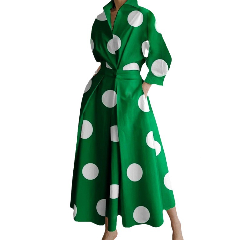 2023 Autumn New Fashion Long Sleeve V-Neck Printed Dress for Women