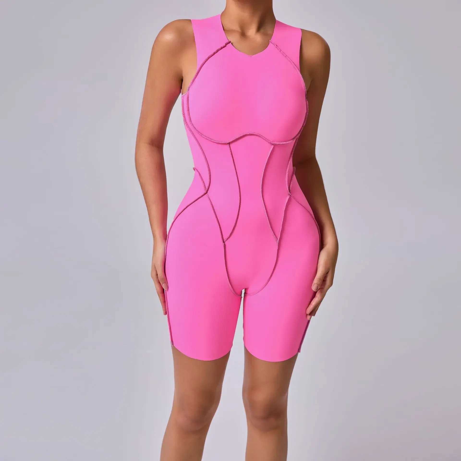 Seamless yoga jumpsuit fitness Hip lifting Line contrasting colors tight fitting Onesie backless one-piece yoga setC250425