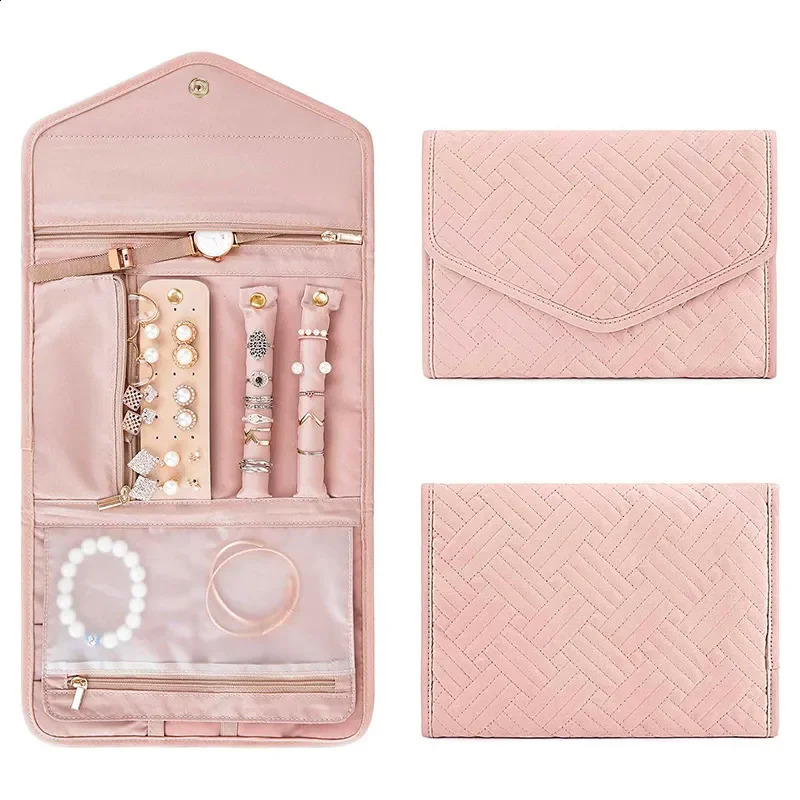 Foldable Portable Travel Jewelry Bag For Necklace Earrings Rings Jewelry Case Organizer Journey Storage Bags For Women Girls 250424