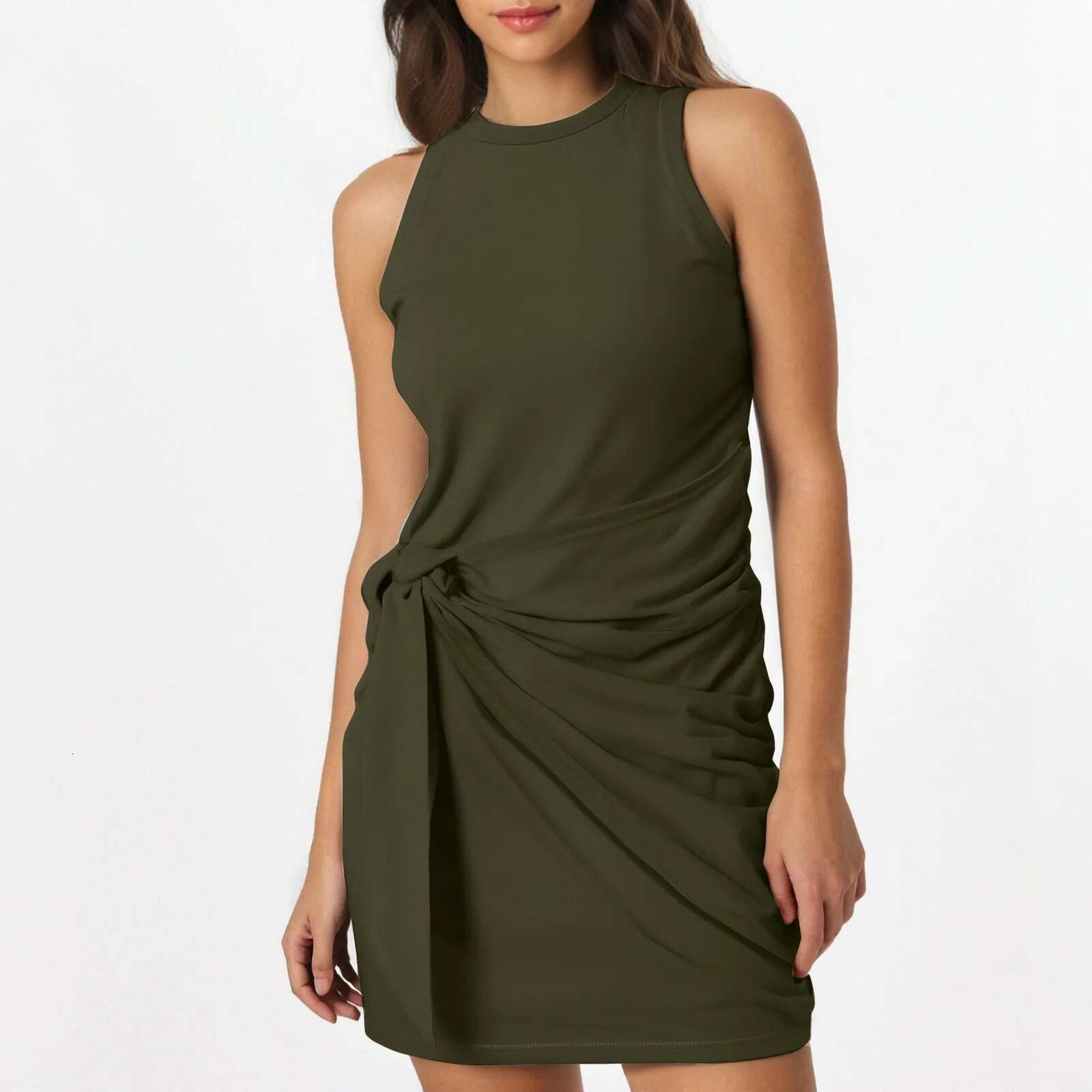 Dongdumaoyi Pleated Sexy Woman Mini Dress New Summer Ladies Clothing Fashion Sleeveless Solid Color Women