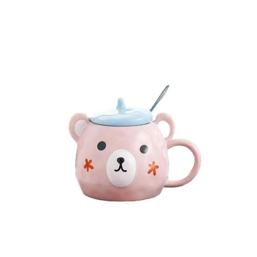 Bear Mug Cartoon Honey Bear Ceramic Water Bottle with Lid and Spoon Kawaii Office Home Coffee Cup Lovers Holiday Lovely Gift Y251125