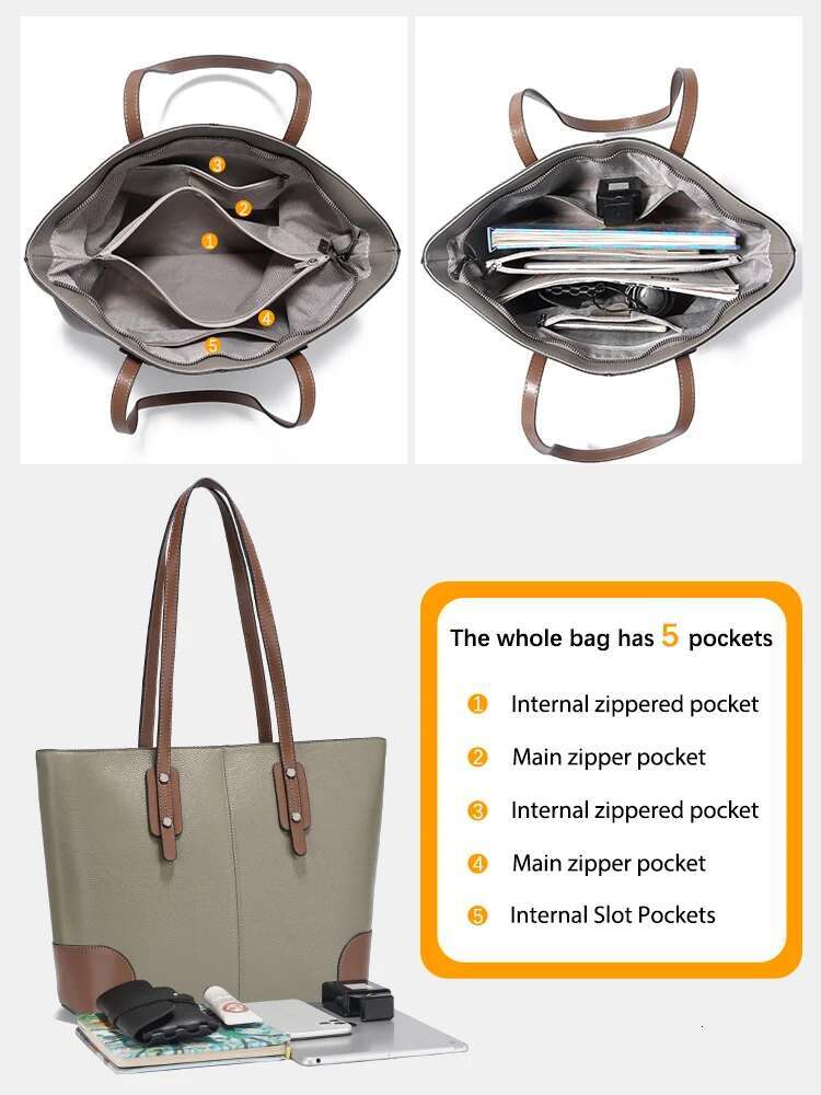Zency Genuine Leather Tote Bags Women 2025 Large Capacity New Designer Shopping Bag For Work Commuters