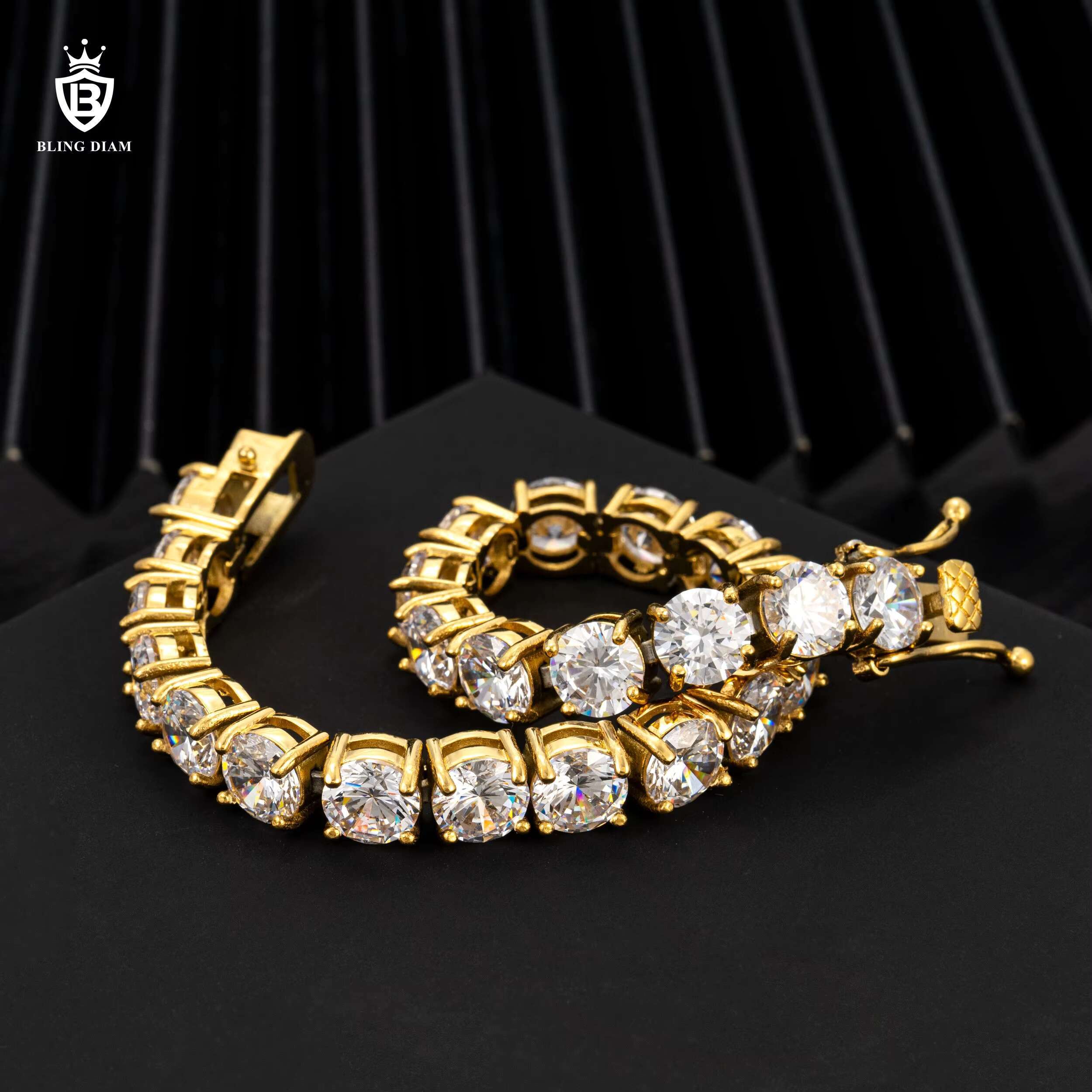 Wholesale Fine Jewelry Cubic Moissaniteia 8mm Hip Hop Tennis Chain Men Stainless Steel Tennis Bracelet
