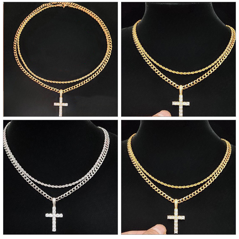 designer necklace Double Cross Necklace Cuban Chain womens Double layer Fried Dough Twists necklace men designer jewelry women gold cross Necklaces