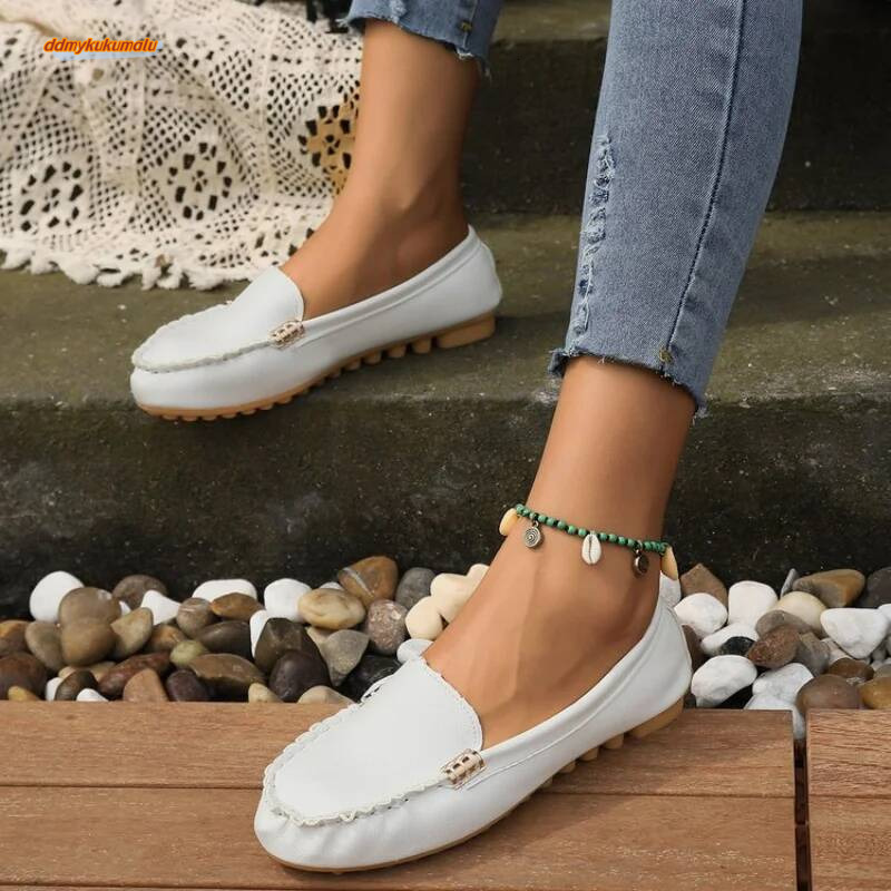 Spring/Autumn Classic Round Toe Flat Non-Slip Casual Loafers FashionTemperament Shallow Mouth Comfortable Women's Walking Shoes ddmykukumalu