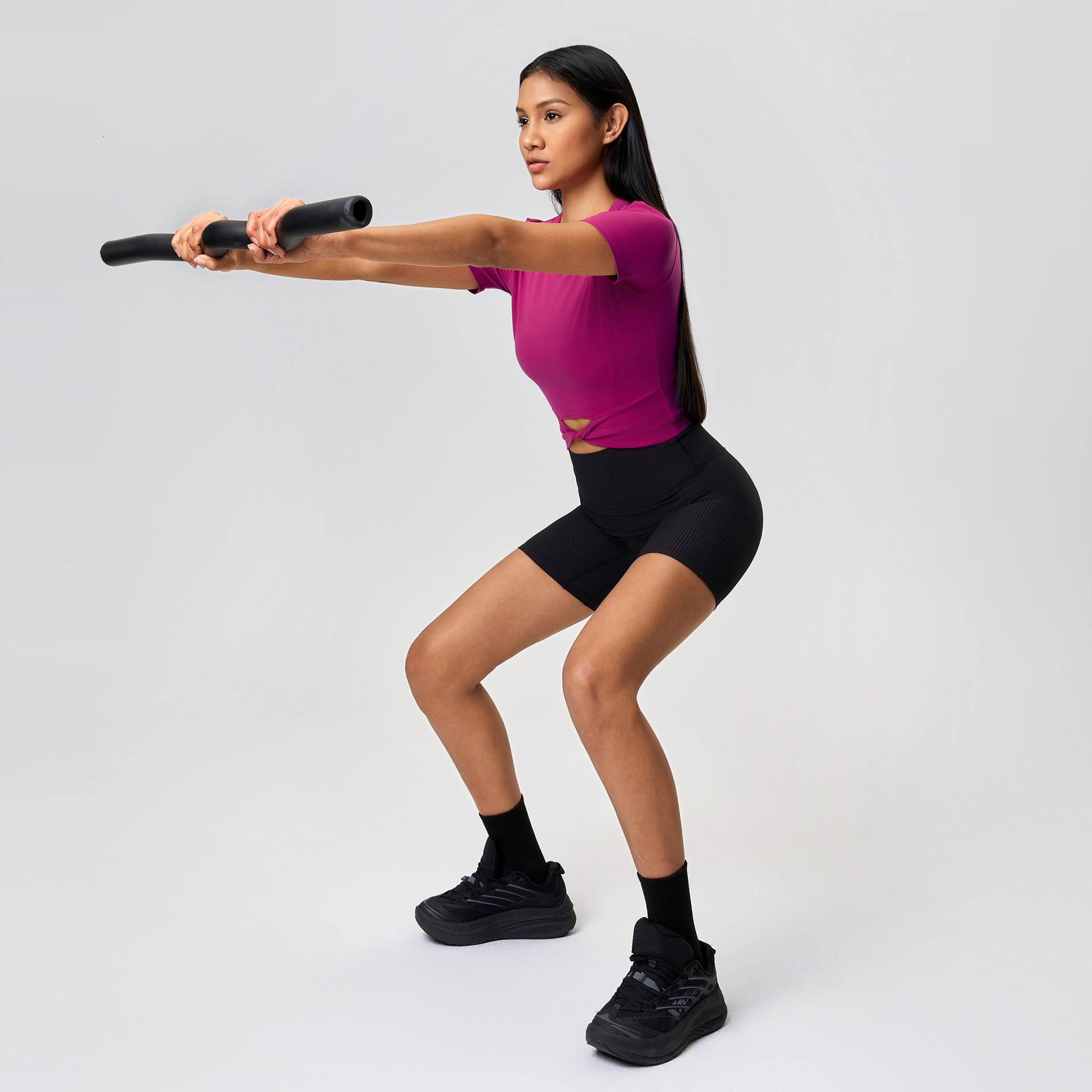 New Free Delivery Designer Shoes By 2025 Summer Nude And Skin Friendly Yoga Suit Top, Cut With Exposed Navel, Personalized Twisted Sports Short Sleeve