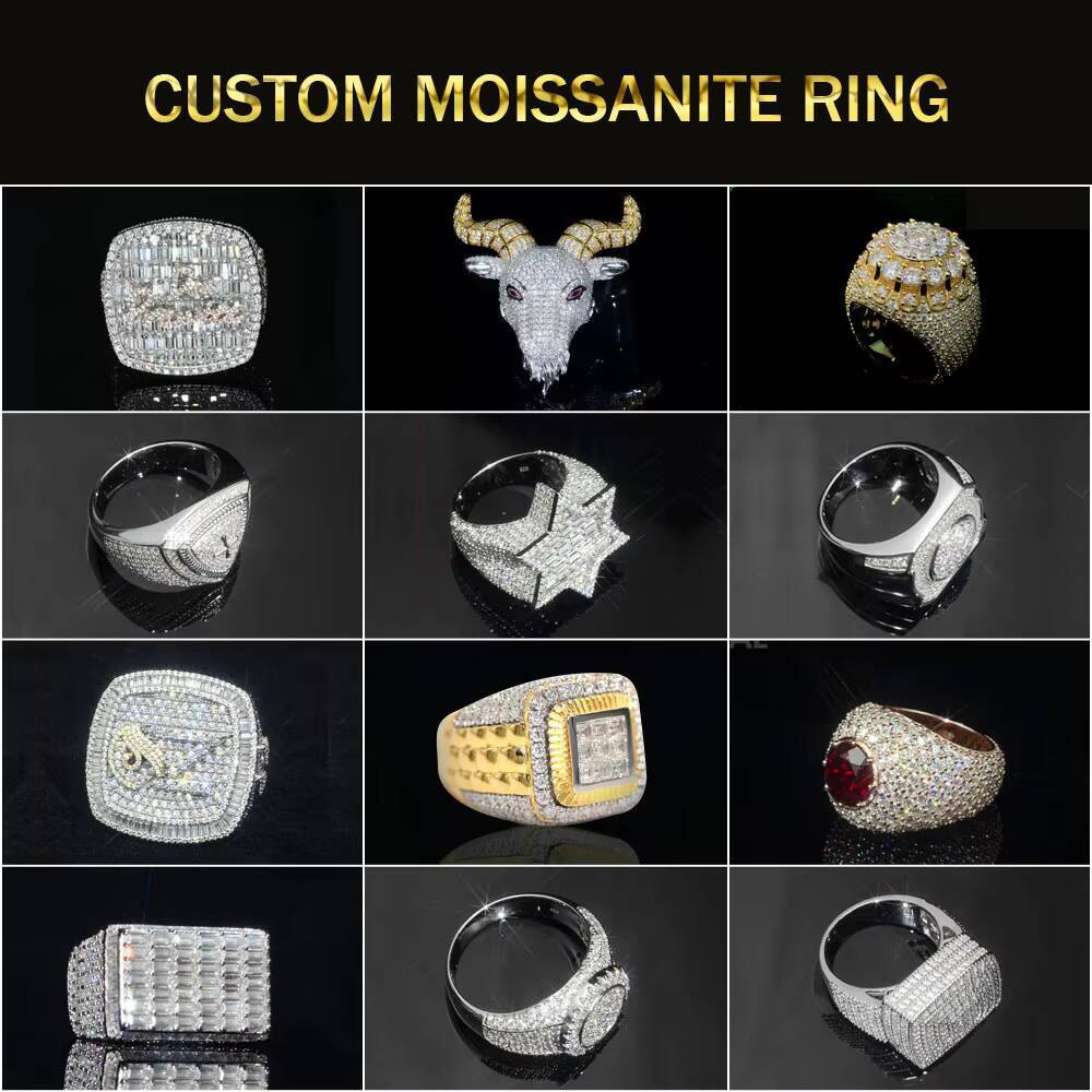 Custom Hip Hop Cuban Style Ring Pass Tester Iced Out Diamond VVS 925 Sliver Moissanite Fine Jewelry Wedding Ring for Man Women