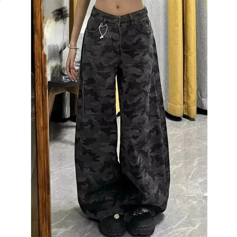 Womens denim pants blue straight wash casual loose legs Trouthers fashion 250417