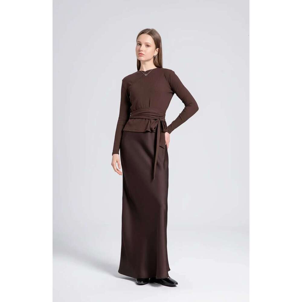 AS 2024 Woman Clothes Thicken Ribbing Closed-Fit Wrap Tops + Satin Adjustable Straps Dress (Ship Out In 1 Day)
