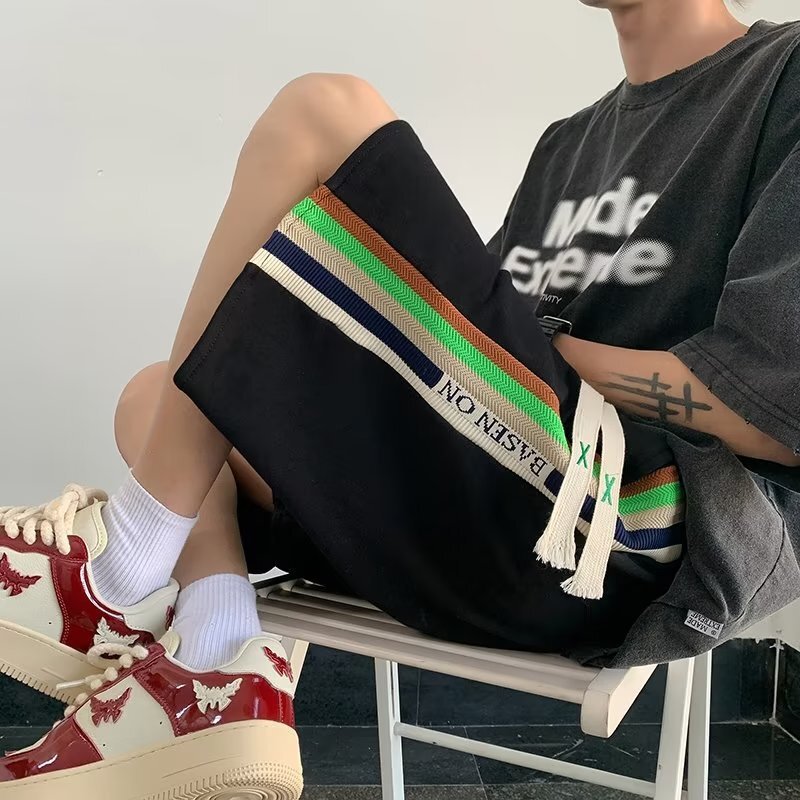 Shorts men's summer thin American sports beach pants, high street trendy brand loose casual breathable five quarter pants