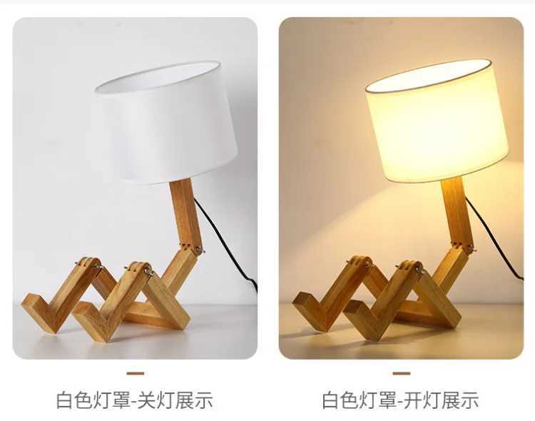 Wooden Robot Shape Creative Table Lamp Indoor Study Fashion Reading Desk Lamp Nordic Modern Desktop Decorative Night LightM251125