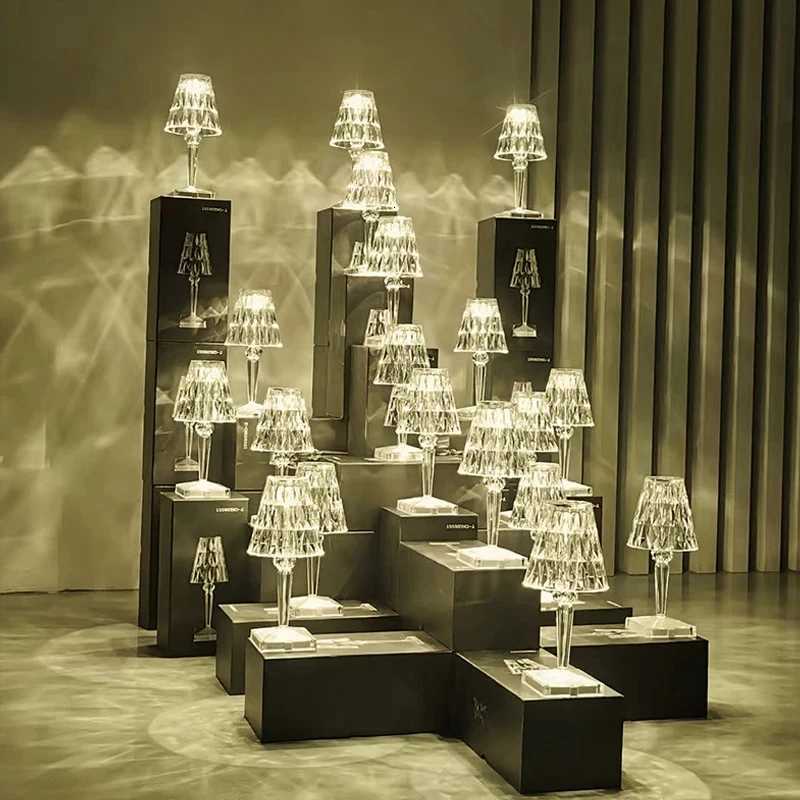 Rechargable/USB Diamond Touch Sensor Crystal Battery Desk Lamp Bar Light Restaurant Acrylic Table Lamp Bedside Night LightM251125