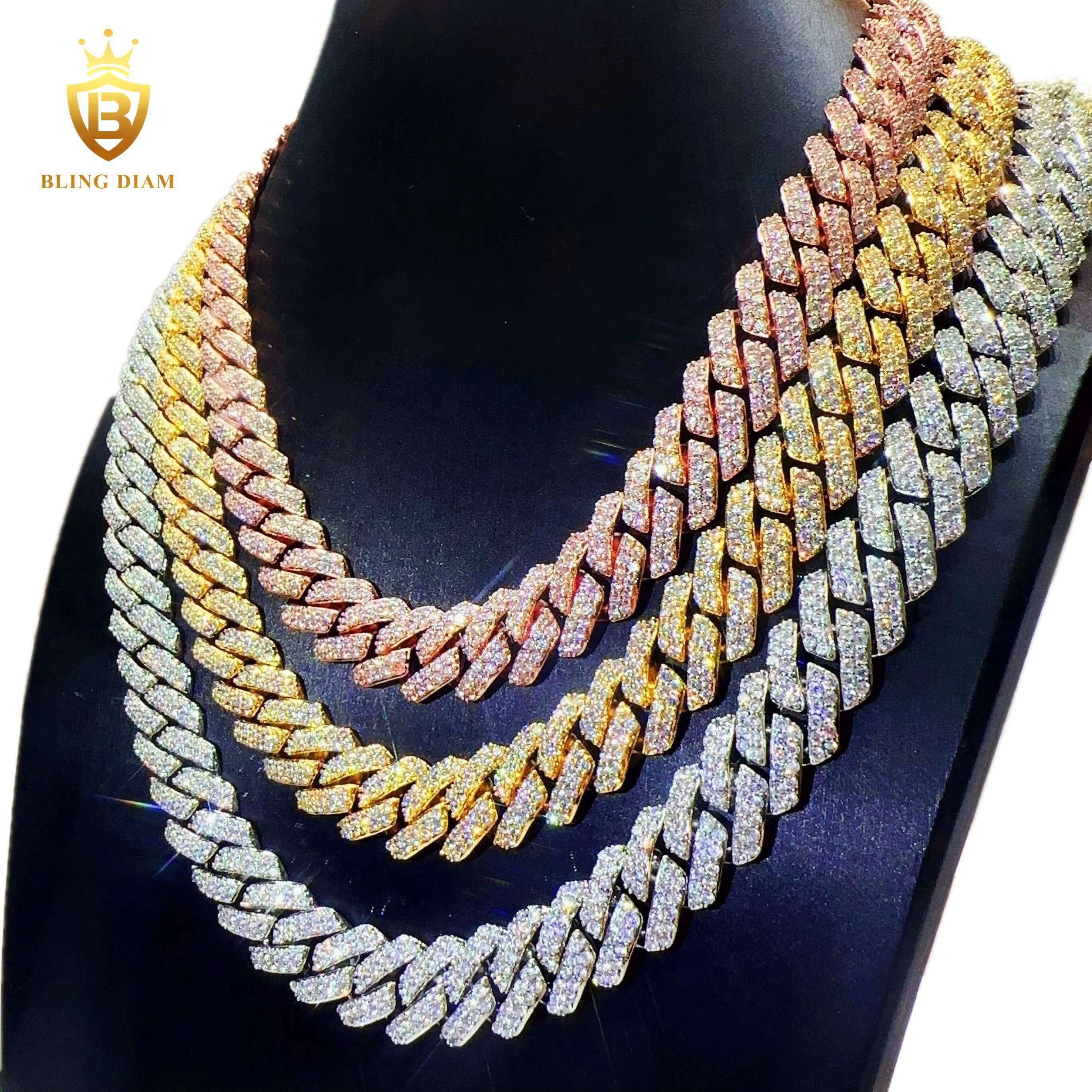 Wholesale Fashion 14mm Lightning Hiphop Chain 5A+ Moissanite Cross Cuban Link Chains for Men and Women