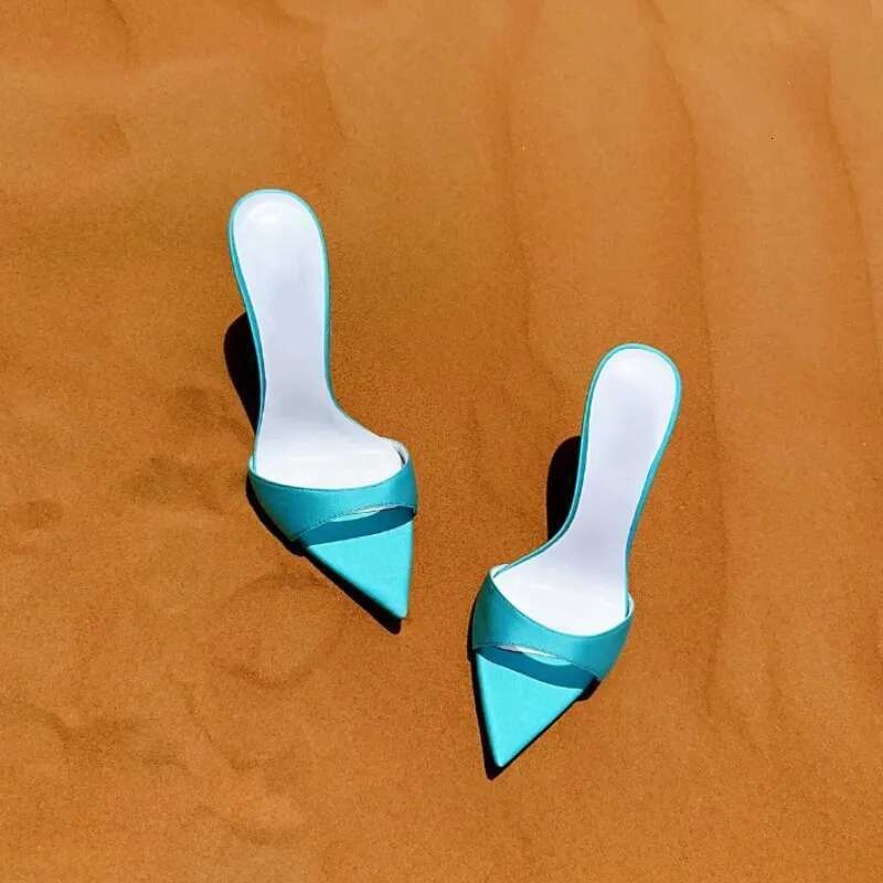 Summer new rivet laser patent leather suede satin sexy fashion slippers thin high-heeled banquet dress large size women's sandal